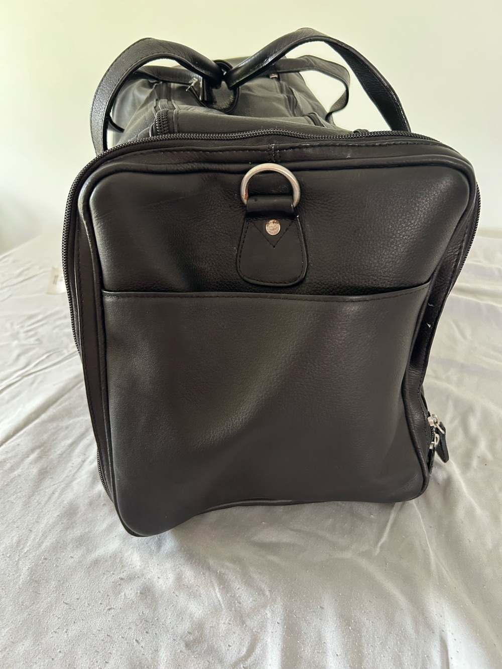 Bugatti Black Leather Duffel Travel Bag